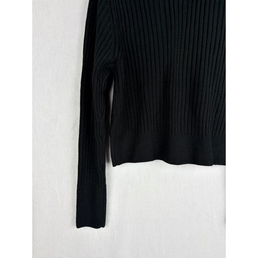 Divided Black Ribbed Full Zip‎ XL Cardigan Sweater Long Sleeve Crew Neck - Picture 12 of 14